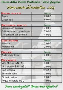 Menu Osteria del Contadino 2014